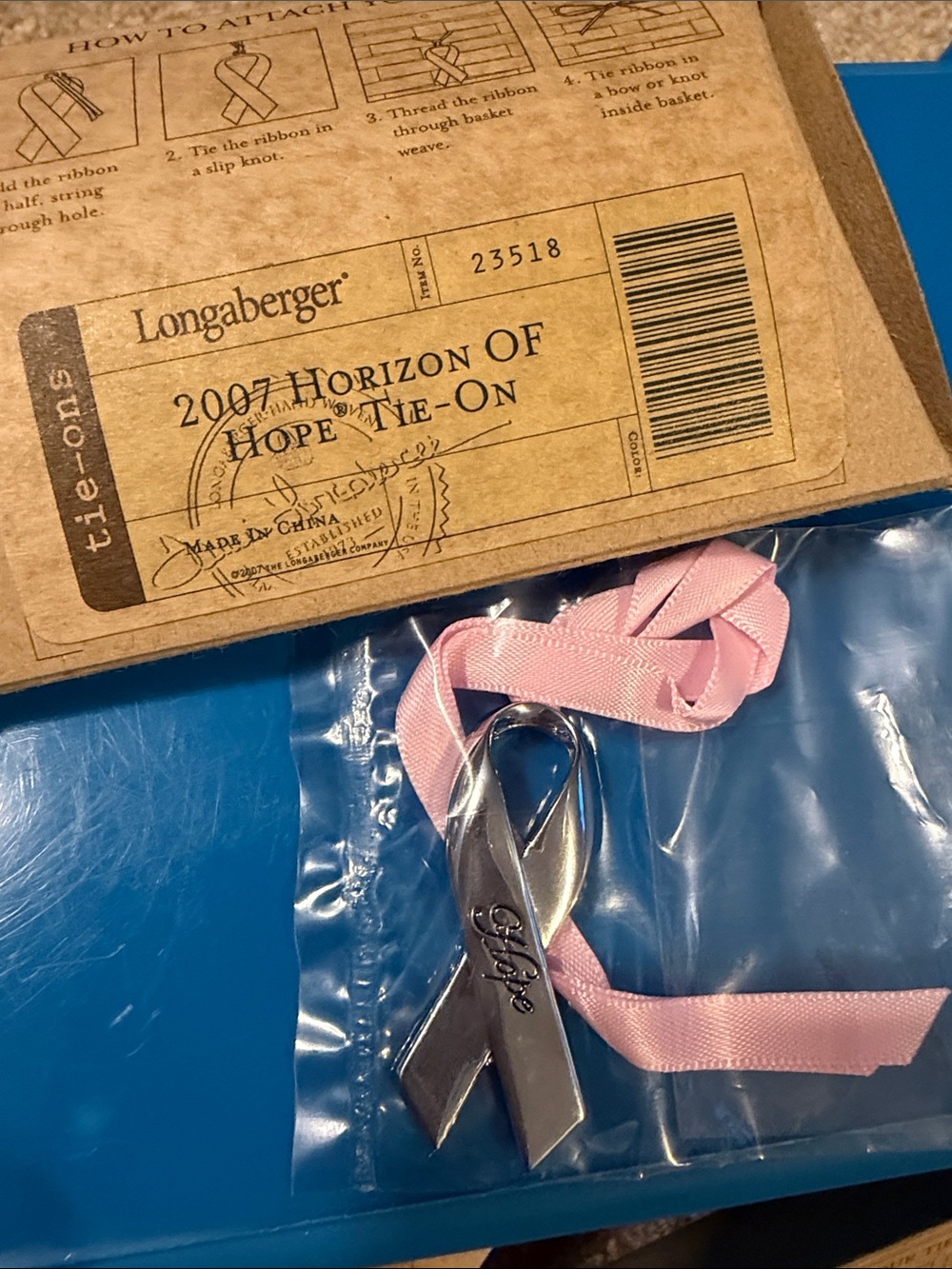 Set of 5 Longaberger  2007 Horizon of Hope Tie-Ons